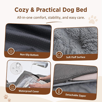 Waterproof Orthopedic Dog Bed for Extra Large Dogs | Supportive Egg Crate Foam XL Pet Bed with Removable Bolster, Dog Couch with Washable Cover & Non-Slip Bottom, 42x30 Inch - Colors A