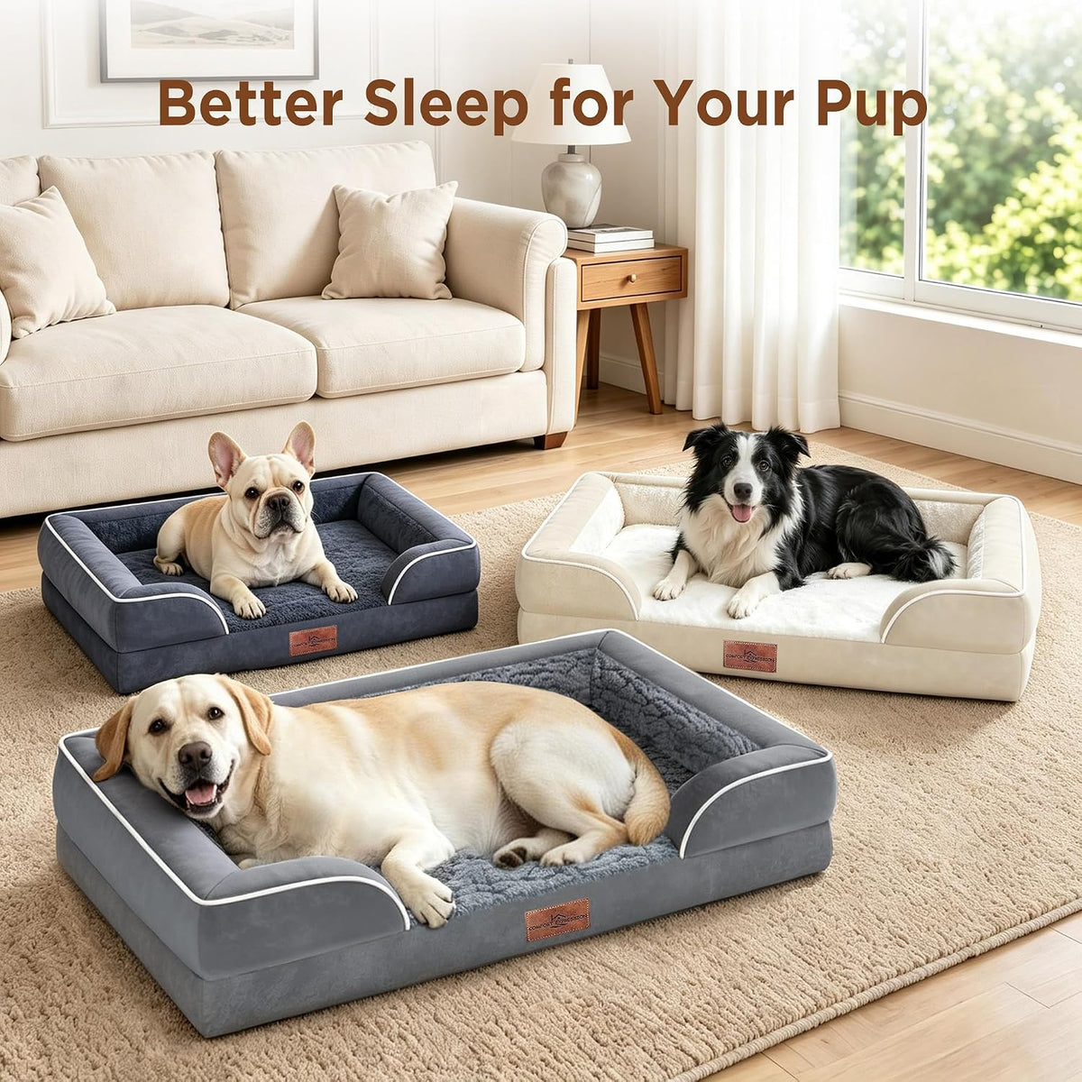 Waterproof Orthopedic Dog Bed for Extra Large Dogs | Supportive Egg Crate Foam XL Pet Bed with Removable Bolster, Dog Couch with Washable Cover & Non-Slip Bottom, 42x30 Inch - Colors A