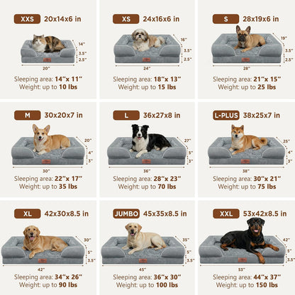 Waterproof Orthopedic Dog Bed for Extra Large Dogs | Supportive Egg Crate Foam XL Pet Bed with Removable Bolster, Dog Couch with Washable Cover & Non-Slip Bottom, 42x30 Inch - Colors A