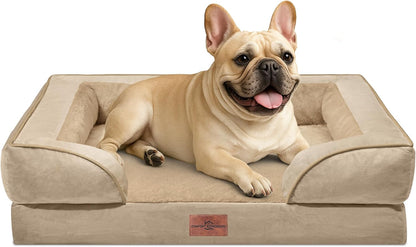 Waterproof Orthopedic Dog Bed for Extra Large Dogs | Supportive Egg Crate Foam XL Pet Bed with Removable Bolster, Dog Couch with Washable Cover & Non-Slip Bottom, 42x30 Inch - Colors A