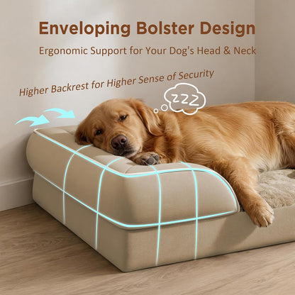 Waterproof Orthopedic Dog Bed for Extra Large Dogs | Supportive Egg Crate Foam XL Pet Bed with Removable Bolster, Dog Couch with Washable Cover & Non-Slip Bottom, 42x30 Inch - Colors A
