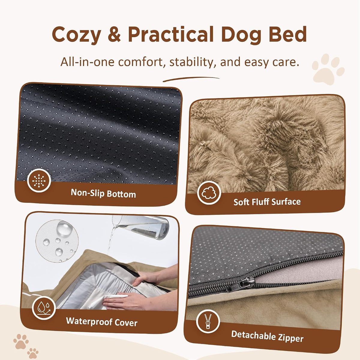 Waterproof Orthopedic Dog Bed for Extra Large Dogs | Supportive Egg Crate Foam XL Pet Bed with Removable Bolster, Dog Couch with Washable Cover & Non-Slip Bottom, 42x30 Inch - Colors A