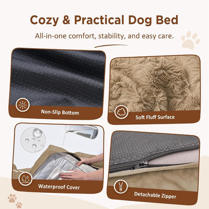 Waterproof Orthopedic Dog Bed for Extra Large Dogs | Supportive Egg Crate Foam XL Pet Bed with Removable Bolster, Dog Couch with Washable Cover & Non-Slip Bottom, 42x30 Inch - Colors A