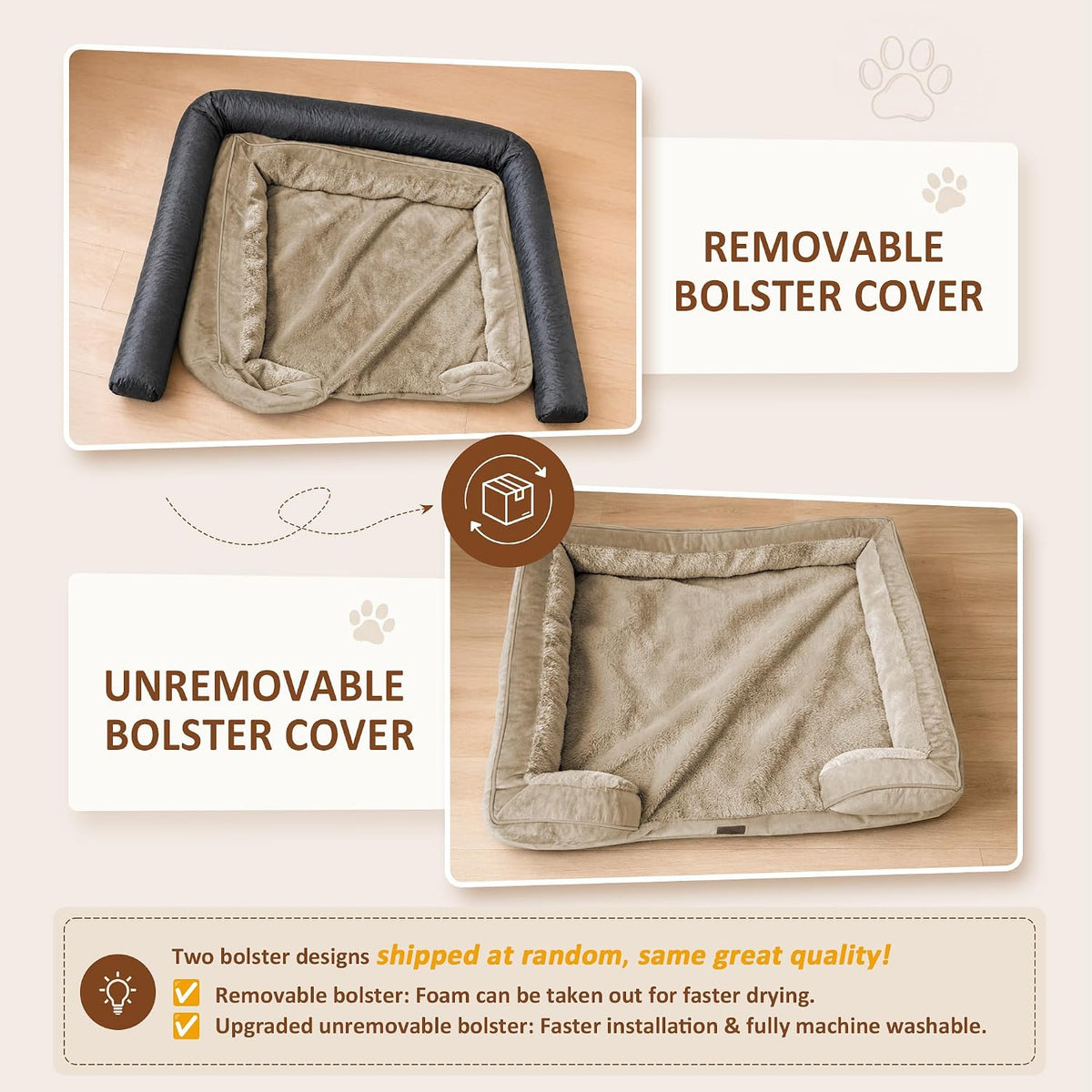 Waterproof Orthopedic Dog Bed for Extra Large Dogs | Supportive Egg Crate Foam XL Pet Bed with Removable Bolster, Dog Couch with Washable Cover & Non-Slip Bottom, 42x30 Inch - Colors A
