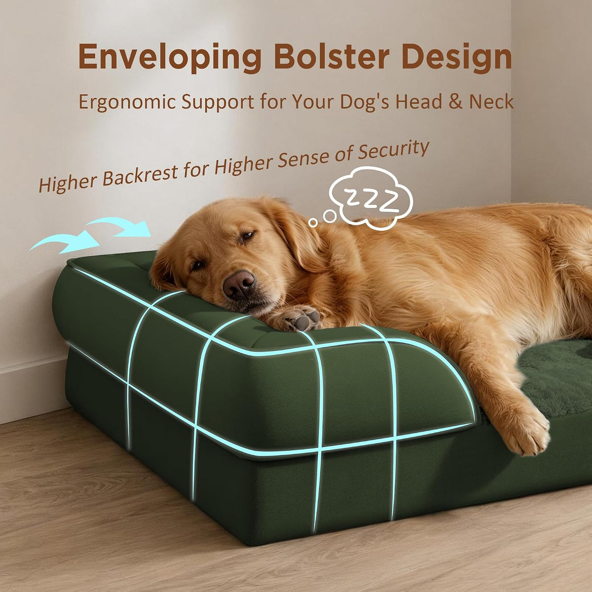 Waterproof Orthopedic Dog Bed for Extra Large Dogs | Supportive Egg Crate Foam XL Pet Bed with Removable Bolster, Dog Couch with Washable Cover & Non-Slip Bottom, 42x30 Inch - Colors A
