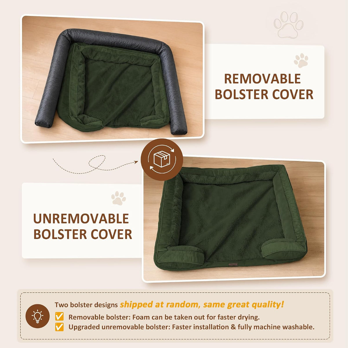 Waterproof Orthopedic Dog Bed for Extra Large Dogs | Supportive Egg Crate Foam XL Pet Bed with Removable Bolster, Dog Couch with Washable Cover & Non-Slip Bottom, 42x30 Inch - Colors A