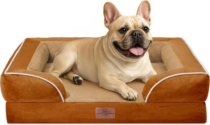 Waterproof Orthopedic Dog Bed for Extra Large Dogs | Supportive Egg Crate Foam XL Pet Bed with Removable Bolster, Dog Couch with Washable Cover & Non-Slip Bottom, 42x30 Inch - Colors A