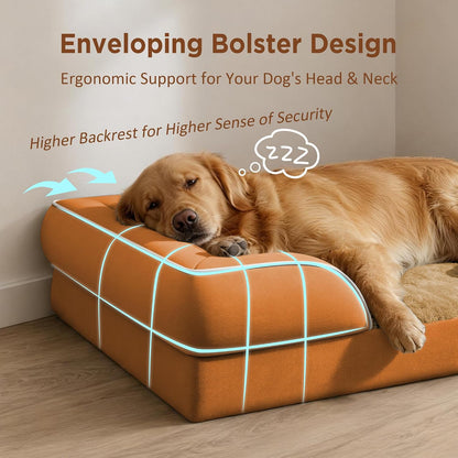 Waterproof Orthopedic Dog Bed for Extra Large Dogs | Supportive Egg Crate Foam XL Pet Bed with Removable Bolster, Dog Couch with Washable Cover & Non-Slip Bottom, 42x30 Inch - Colors A