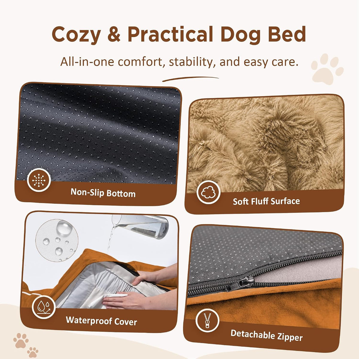 Waterproof Orthopedic Dog Bed for Extra Large Dogs | Supportive Egg Crate Foam XL Pet Bed with Removable Bolster, Dog Couch with Washable Cover & Non-Slip Bottom, 42x30 Inch - Colors A