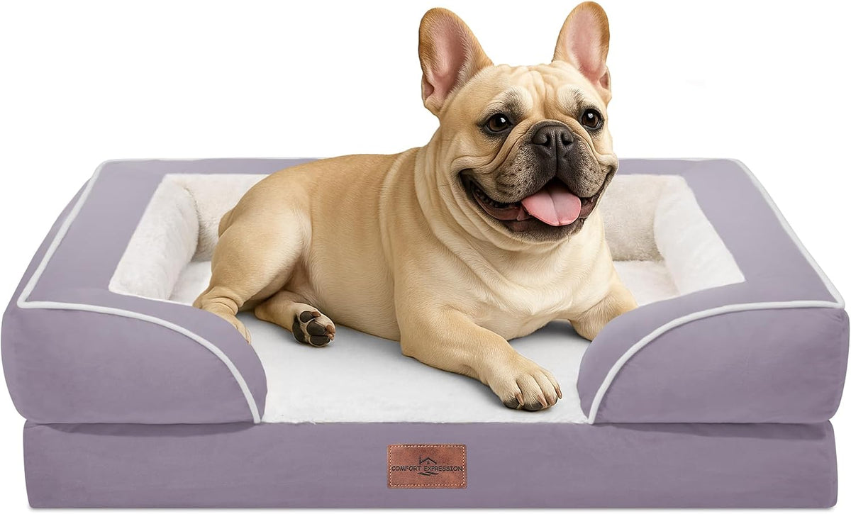 Waterproof Orthopedic Dog Bed for Extra Large Dogs | Supportive Egg Crate Foam XL Pet Bed with Removable Bolster, Dog Couch with Washable Cover & Non-Slip Bottom, 42x30 Inch - Colors A