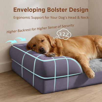 Waterproof Orthopedic Dog Bed for Extra Large Dogs | Supportive Egg Crate Foam XL Pet Bed with Removable Bolster, Dog Couch with Washable Cover & Non-Slip Bottom, 42x30 Inch - Colors A