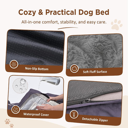 Waterproof Orthopedic Dog Bed for Extra Large Dogs | Supportive Egg Crate Foam XL Pet Bed with Removable Bolster, Dog Couch with Washable Cover & Non-Slip Bottom, 42x30 Inch - Colors A