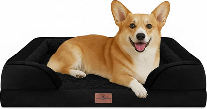 Waterproof Orthopedic Dog Bed for Extra Large Dogs | Supportive Egg Crate Foam XL Pet Bed with Removable Bolster, Dog Couch with Washable Cover & Non-Slip Bottom, 42x30 Inch - Colors A