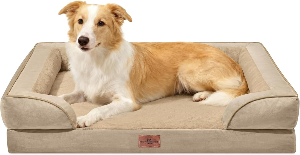 Waterproof Orthopedic Dog Bed for Extra Large Dogs | Supportive Egg Crate Foam XL Pet Bed with Removable Bolster, Dog Couch with Washable Cover & Non-Slip Bottom, 42x30 Inch - Colors A