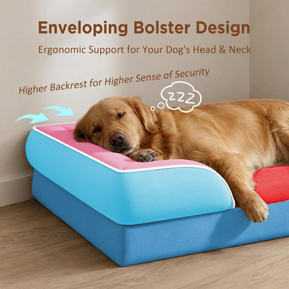 Waterproof Orthopedic Dog Bed for Extra Large Dogs | Supportive Egg Crate Foam XL Pet Bed with Removable Bolster, Dog Couch with Washable Cover & Non-Slip Bottom, 42x30 Inch - Colors A