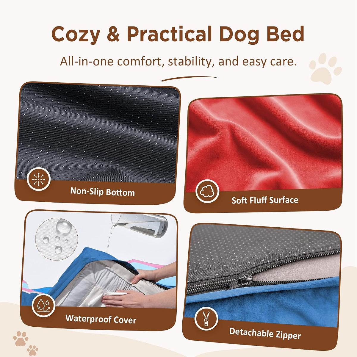 Waterproof Orthopedic Dog Bed for Extra Large Dogs | Supportive Egg Crate Foam XL Pet Bed with Removable Bolster, Dog Couch with Washable Cover & Non-Slip Bottom, 42x30 Inch - Colors A