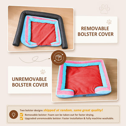 Waterproof Orthopedic Dog Bed for Extra Large Dogs | Supportive Egg Crate Foam XL Pet Bed with Removable Bolster, Dog Couch with Washable Cover & Non-Slip Bottom, 42x30 Inch - Colors A