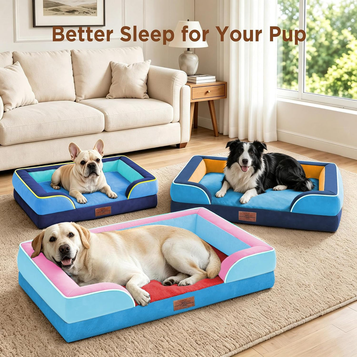 Waterproof Orthopedic Dog Bed for Extra Large Dogs | Supportive Egg Crate Foam XL Pet Bed with Removable Bolster, Dog Couch with Washable Cover & Non-Slip Bottom, 42x30 Inch - Colors A