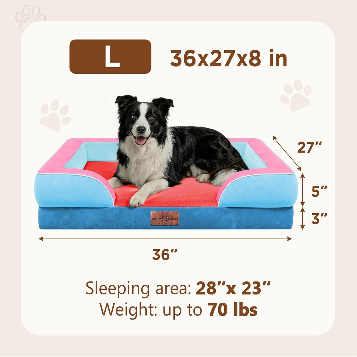 Waterproof Orthopedic Dog Bed for Extra Large Dogs | Supportive Egg Crate Foam XL Pet Bed with Removable Bolster, Dog Couch with Washable Cover & Non-Slip Bottom, 42x30 Inch - Colors A