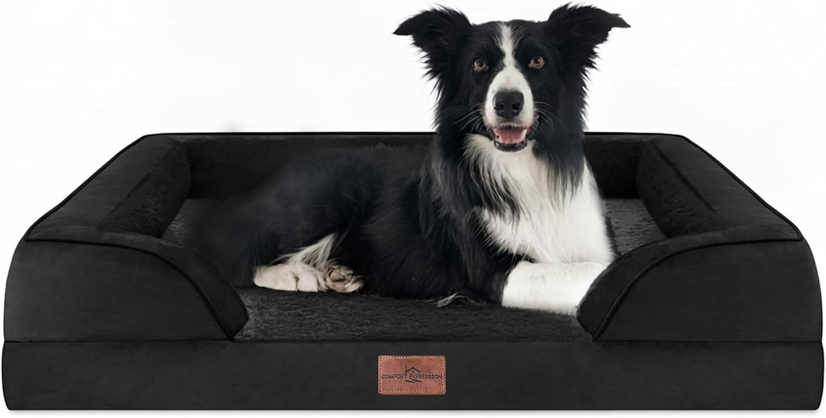 Waterproof Orthopedic Dog Bed for Extra Large Dogs | Supportive Egg Crate Foam XL Pet Bed with Removable Bolster, Dog Couch with Washable Cover & Non-Slip Bottom, 42x30 Inch - Colors A