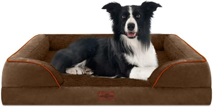 Waterproof Orthopedic Dog Bed for Extra Large Dogs | Supportive Egg Crate Foam XL Pet Bed with Removable Bolster, Dog Couch with Washable Cover & Non-Slip Bottom, 42x30 Inch - Colors A