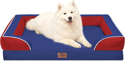 Waterproof Orthopedic Dog Bed for Extra Large Dogs | Supportive Egg Crate Foam XL Pet Bed with Removable Bolster, Dog Couch with Washable Cover & Non-Slip Bottom, 42x30 Inch - Colors A