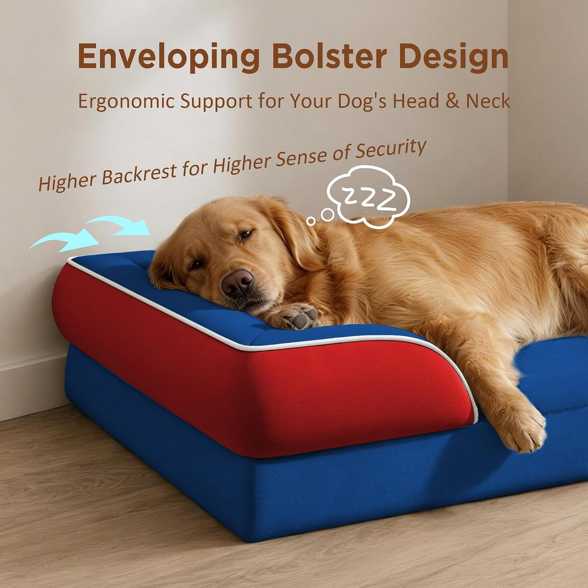Waterproof Orthopedic Dog Bed for Extra Large Dogs | Supportive Egg Crate Foam XL Pet Bed with Removable Bolster, Dog Couch with Washable Cover & Non-Slip Bottom, 42x30 Inch - Colors A