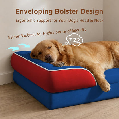 Waterproof Orthopedic Dog Bed for Extra Large Dogs | Supportive Egg Crate Foam XL Pet Bed with Removable Bolster, Dog Couch with Washable Cover & Non-Slip Bottom, 42x30 Inch - Colors A