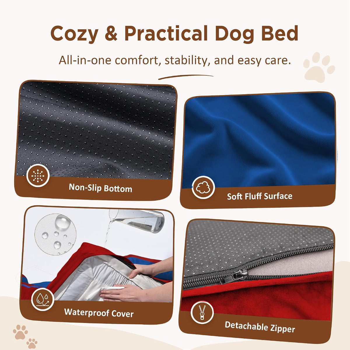 Waterproof Orthopedic Dog Bed for Extra Large Dogs | Supportive Egg Crate Foam XL Pet Bed with Removable Bolster, Dog Couch with Washable Cover & Non-Slip Bottom, 42x30 Inch - Colors A