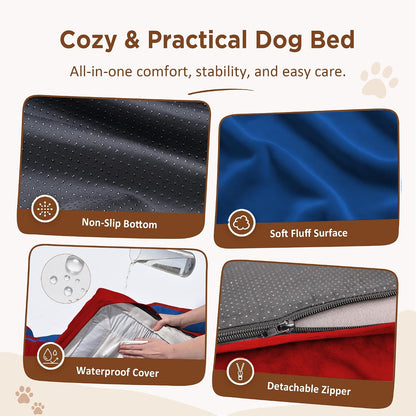 Waterproof Orthopedic Dog Bed for Extra Large Dogs | Supportive Egg Crate Foam XL Pet Bed with Removable Bolster, Dog Couch with Washable Cover & Non-Slip Bottom, 42x30 Inch - Colors A