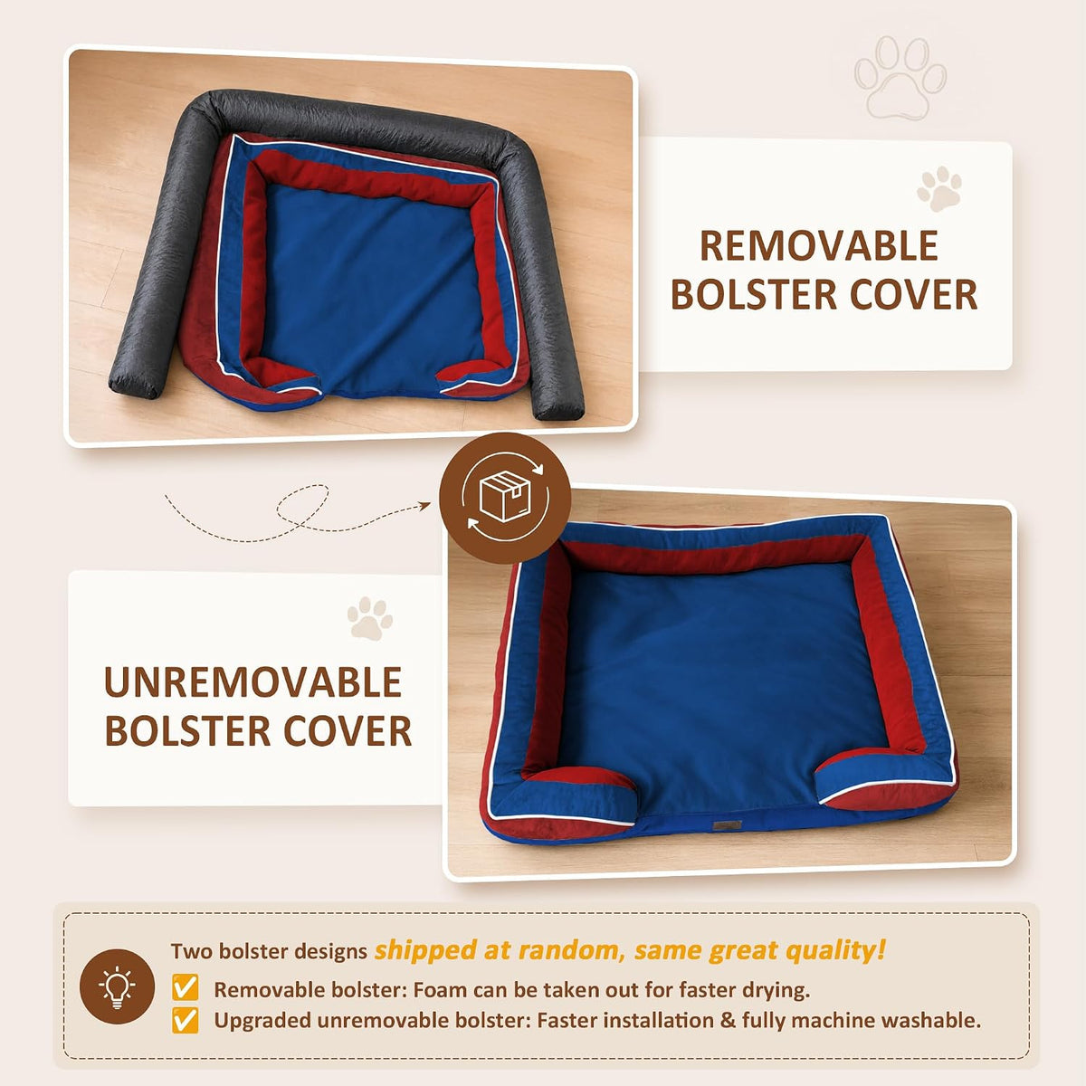 Waterproof Orthopedic Dog Bed for Extra Large Dogs | Supportive Egg Crate Foam XL Pet Bed with Removable Bolster, Dog Couch with Washable Cover & Non-Slip Bottom, 42x30 Inch - Colors A