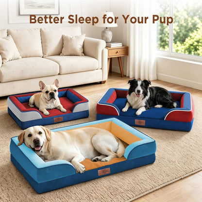 Waterproof Orthopedic Dog Bed for Extra Large Dogs | Supportive Egg Crate Foam XL Pet Bed with Removable Bolster, Dog Couch with Washable Cover & Non-Slip Bottom, 42x30 Inch - Colors A