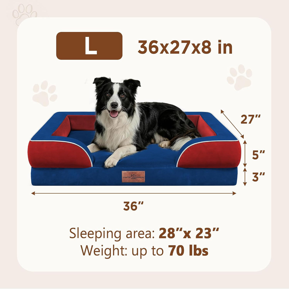 Waterproof Orthopedic Dog Bed for Extra Large Dogs | Supportive Egg Crate Foam XL Pet Bed with Removable Bolster, Dog Couch with Washable Cover & Non-Slip Bottom, 42x30 Inch - Colors A