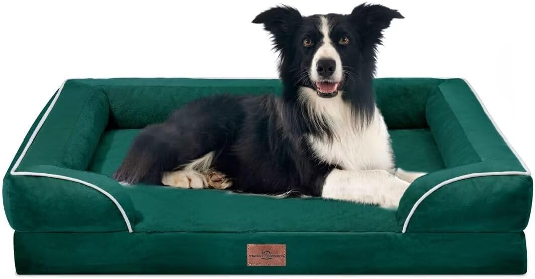 Waterproof Orthopedic Dog Bed for Extra Large Dogs | Supportive Egg Crate Foam XL Pet Bed with Removable Bolster, Dog Couch with Washable Cover & Non-Slip Bottom, 42x30 Inch - Colors A