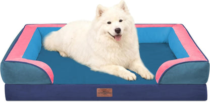 Waterproof Orthopedic Dog Bed for Extra Large Dogs | Supportive Egg Crate Foam XL Pet Bed with Removable Bolster, Dog Couch with Washable Cover & Non-Slip Bottom, 42x30 Inch - Colors A