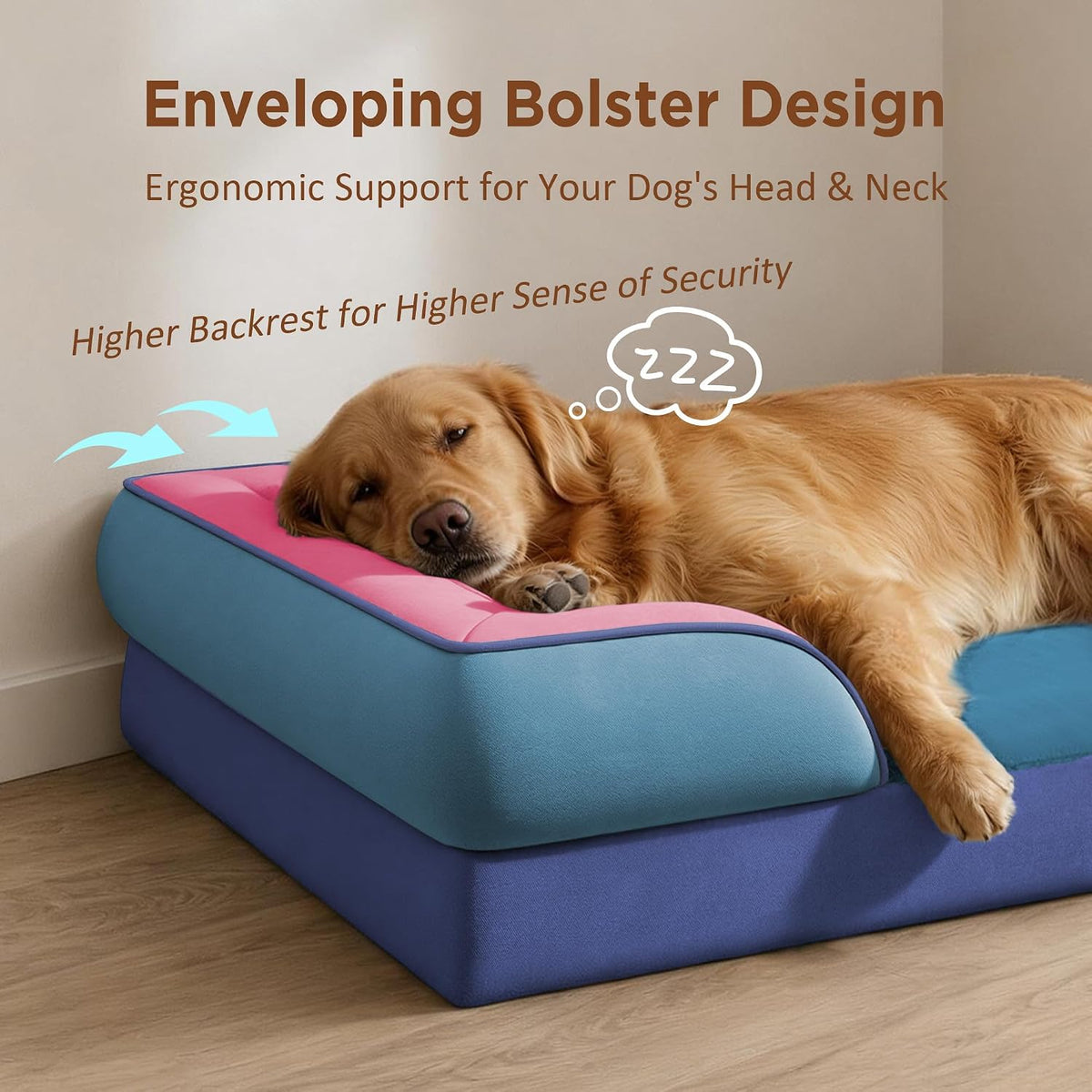 Waterproof Orthopedic Dog Bed for Extra Large Dogs | Supportive Egg Crate Foam XL Pet Bed with Removable Bolster, Dog Couch with Washable Cover & Non-Slip Bottom, 42x30 Inch - Colors A