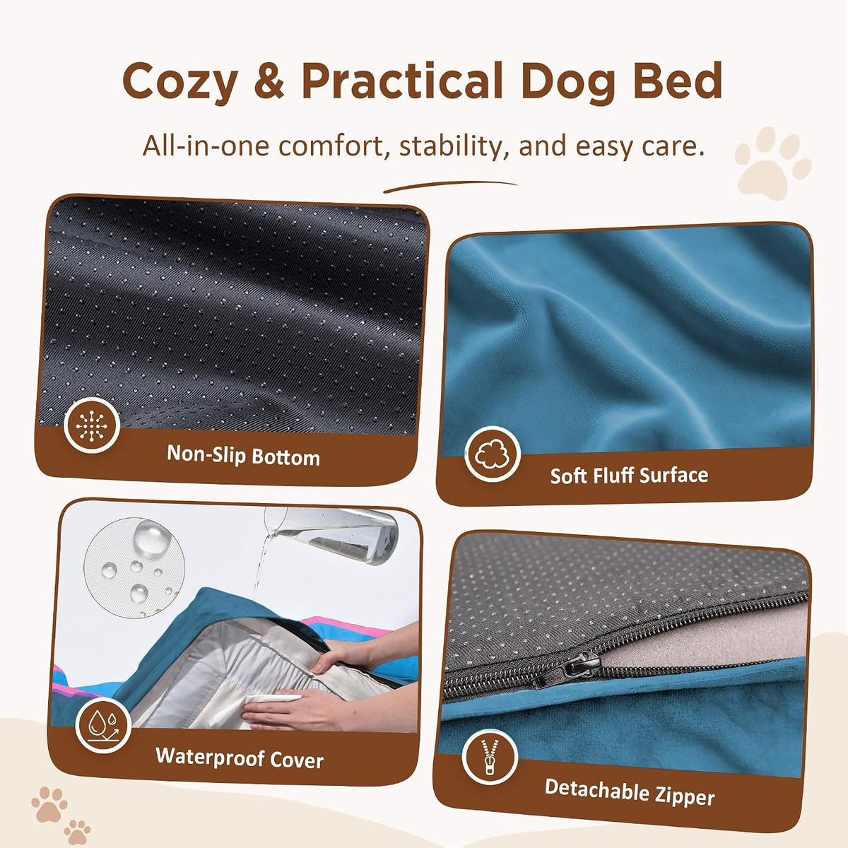 Waterproof Orthopedic Dog Bed for Extra Large Dogs | Supportive Egg Crate Foam XL Pet Bed with Removable Bolster, Dog Couch with Washable Cover & Non-Slip Bottom, 42x30 Inch - Colors A