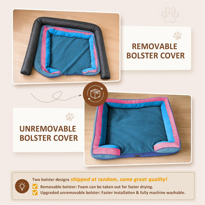 Waterproof Orthopedic Dog Bed for Extra Large Dogs | Supportive Egg Crate Foam XL Pet Bed with Removable Bolster, Dog Couch with Washable Cover & Non-Slip Bottom, 42x30 Inch - Colors A
