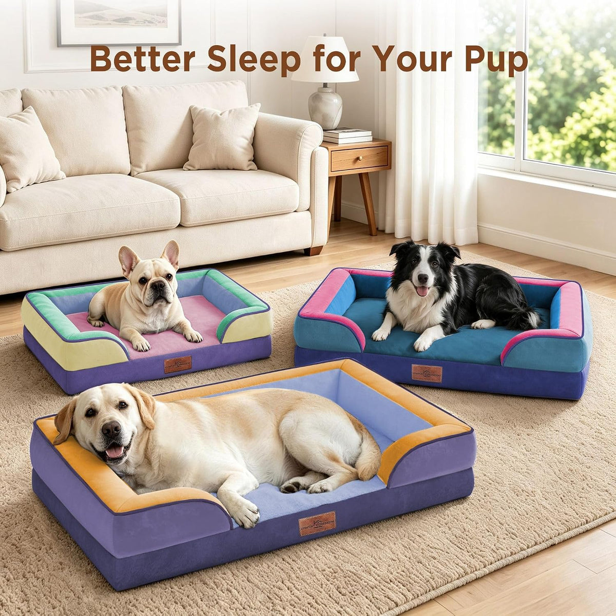 Waterproof Orthopedic Dog Bed for Extra Large Dogs | Supportive Egg Crate Foam XL Pet Bed with Removable Bolster, Dog Couch with Washable Cover & Non-Slip Bottom, 42x30 Inch - Colors A