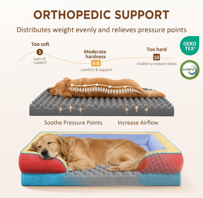 Waterproof Orthopedic Dog Bed for Extra Large Dogs | Supportive Egg Crate Foam XL Pet Bed with Removable Bolster, Dog Couch with Washable Cover & Non-Slip Bottom, 42x30 Inch - Colors A