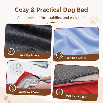 Waterproof Orthopedic Dog Bed for Extra Large Dogs | Supportive Egg Crate Foam XL Pet Bed with Removable Bolster, Dog Couch with Washable Cover & Non-Slip Bottom, 42x30 Inch - Colors A