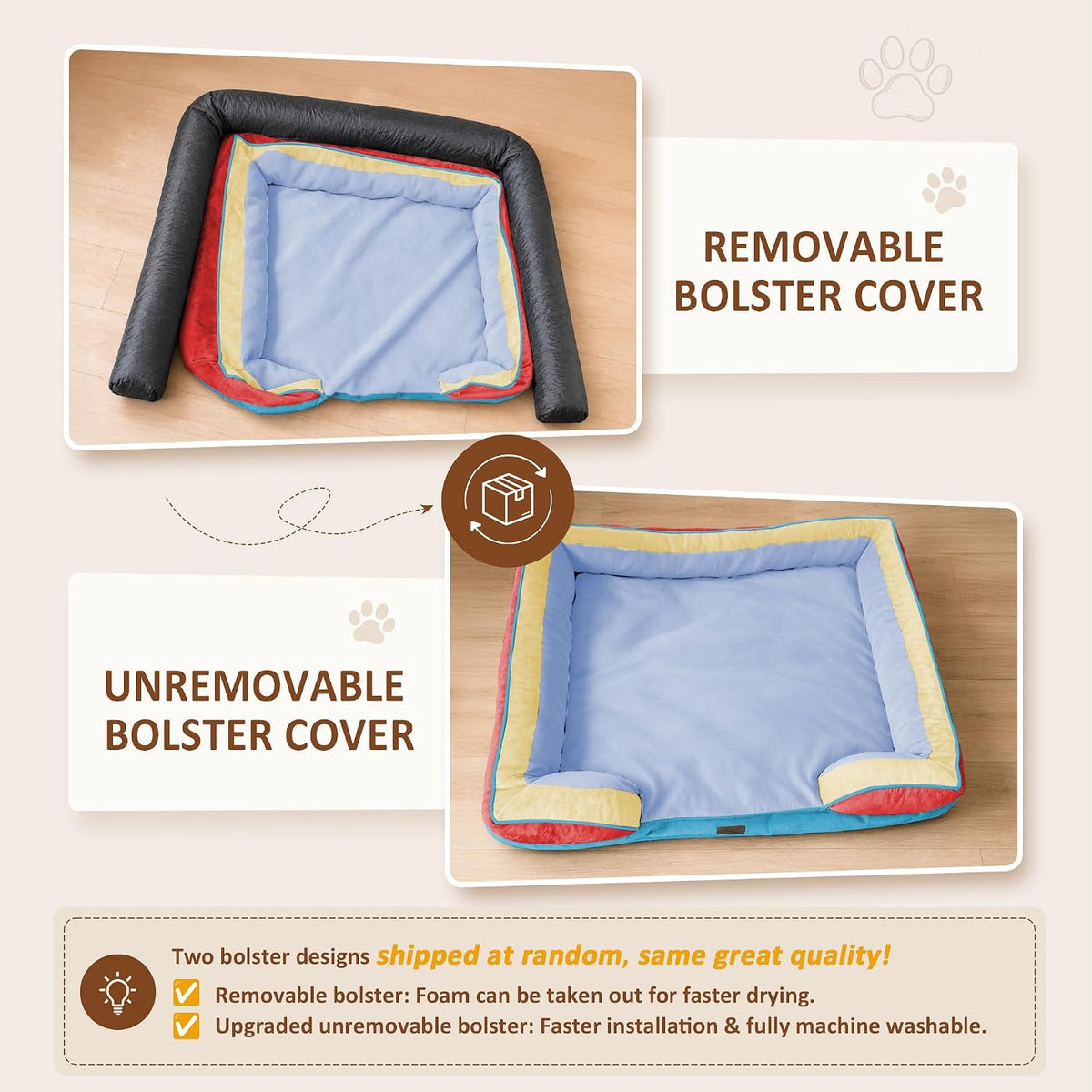 Waterproof Orthopedic Dog Bed for Extra Large Dogs | Supportive Egg Crate Foam XL Pet Bed with Removable Bolster, Dog Couch with Washable Cover & Non-Slip Bottom, 42x30 Inch - Colors A