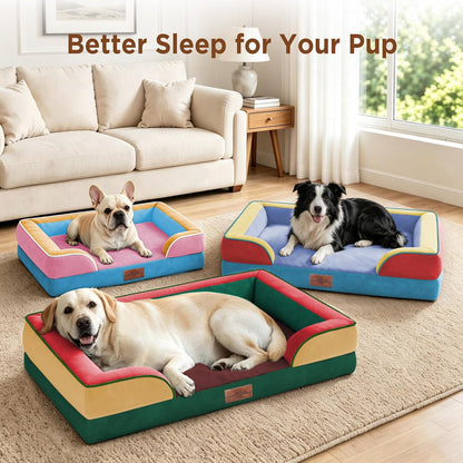 Waterproof Orthopedic Dog Bed for Extra Large Dogs | Supportive Egg Crate Foam XL Pet Bed with Removable Bolster, Dog Couch with Washable Cover & Non-Slip Bottom, 42x30 Inch - Colors A