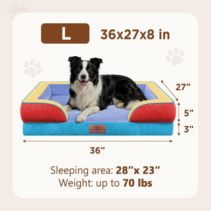 Waterproof Orthopedic Dog Bed for Extra Large Dogs | Supportive Egg Crate Foam XL Pet Bed with Removable Bolster, Dog Couch with Washable Cover & Non-Slip Bottom, 42x30 Inch - Colors A