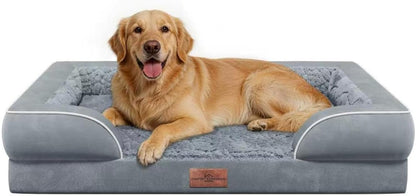 Waterproof Orthopedic Dog Bed for Extra Large Dogs | Supportive Egg Crate Foam XL Pet Bed with Removable Bolster, Dog Couch with Washable Cover & Non-Slip Bottom, 42x30 Inch - Colors A