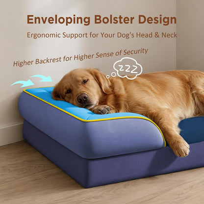 Waterproof Orthopedic Dog Bed for Extra Large Dogs | Supportive Egg Crate Foam XL Pet Bed with Removable Bolster, Dog Couch with Washable Cover & Non-Slip Bottom, 42x30 Inch - Colors A