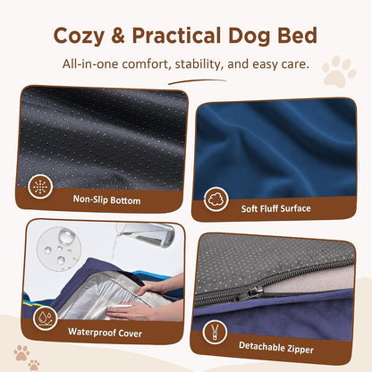 Waterproof Orthopedic Dog Bed for Extra Large Dogs | Supportive Egg Crate Foam XL Pet Bed with Removable Bolster, Dog Couch with Washable Cover & Non-Slip Bottom, 42x30 Inch - Colors A