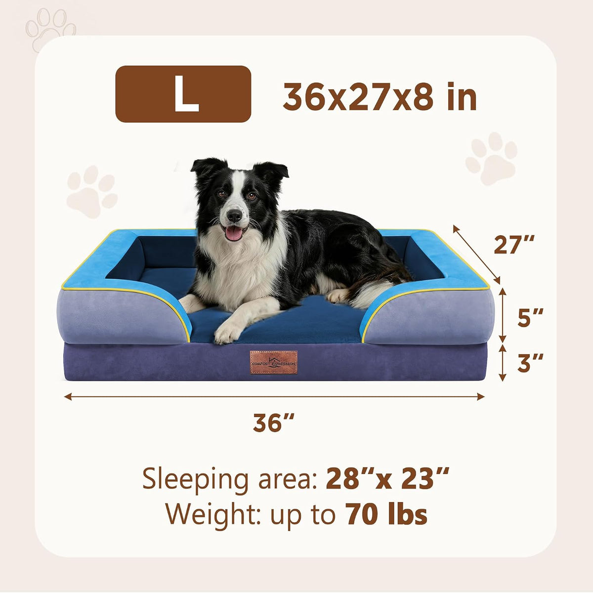 Waterproof Orthopedic Dog Bed for Extra Large Dogs | Supportive Egg Crate Foam XL Pet Bed with Removable Bolster, Dog Couch with Washable Cover & Non-Slip Bottom, 42x30 Inch - Colors A