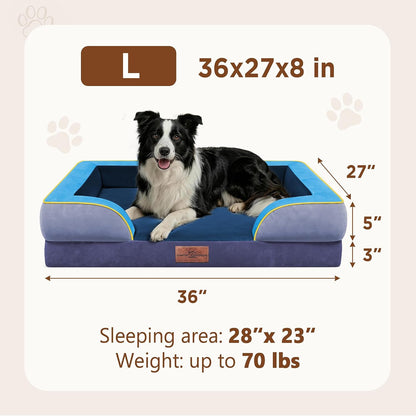 Waterproof Orthopedic Dog Bed for Extra Large Dogs | Supportive Egg Crate Foam XL Pet Bed with Removable Bolster, Dog Couch with Washable Cover & Non-Slip Bottom, 42x30 Inch - Colors A
