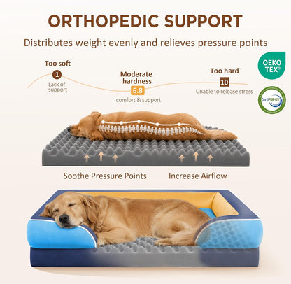 Waterproof Orthopedic Dog Bed for Extra Large Dogs | Supportive Egg Crate Foam XL Pet Bed with Removable Bolster, Dog Couch with Washable Cover & Non-Slip Bottom, 42x30 Inch - Colors A